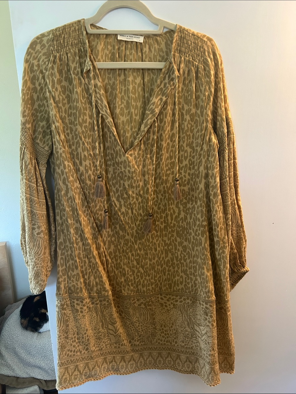 Spell Mustard Leopard-Print Tassel V-Neck Tunic